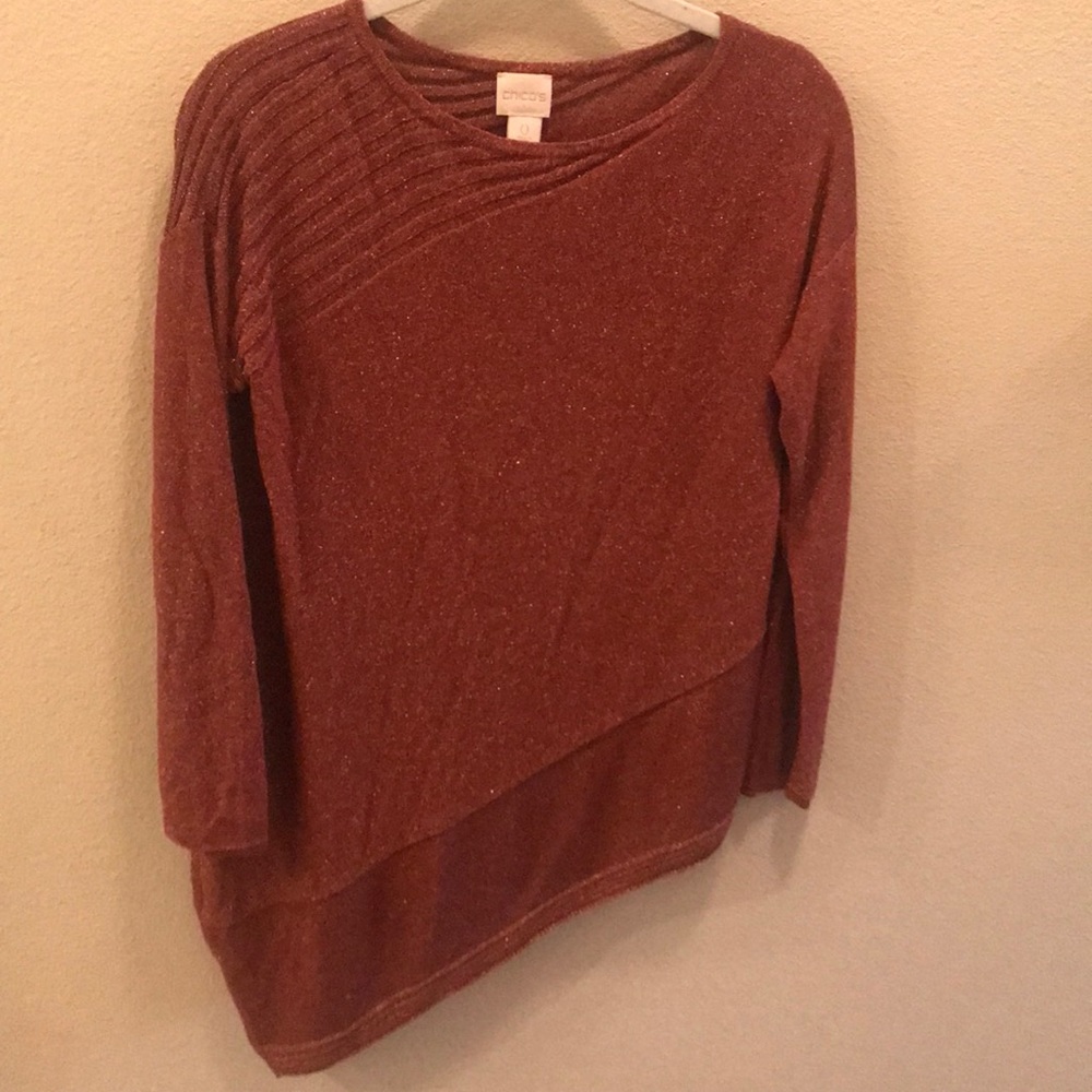 Chico’s Asymmetrical Copper Gold Metallic Sweater Size Small